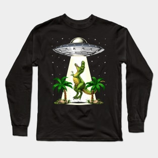 T-Rex Dinosaur Alien Abduction Long Sleeve T-Shirt